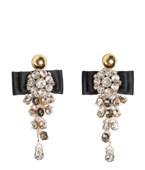 Dolce & Gabbana Crystal Chandelier Satin Bow Clip-On Jewelry Earrings
