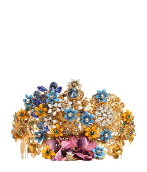 Dolce & Gabbana Gold Brass Crystal Floral Hortensia Crown Headband Tiara