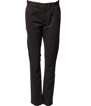 Sun68 Dark Brown Cotton Stretch Straight Mid Waist Trouser Pants