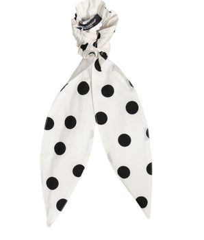 Dolce & Gabbana Scrunchie White Cotton Polka Dot Scarf Tie Accessory Hair