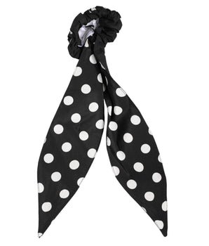 Dolce & Gabbana Black Cotton Polka Dot Scarf Tie Accessory Hair Scrunchie