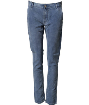 Nine In The Morning Blue Cotton Stretch Men Chino Trouser Pants