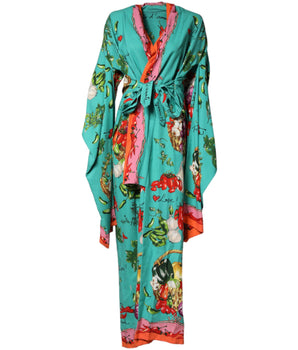 Dolce & Gabbana Green Printed Long Sleeve Wrap Coat Dress