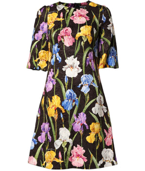 Dolce & Gabbana Black Floral Brocade A-line Mini Dress