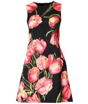 Dolce & Gabbana Black Floral Print Viscose A-line Mini  Dress