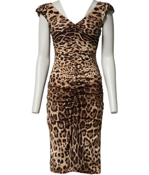 Dolce & Gabbana Brown Leopard Sleeveless Sheath Midi Dress