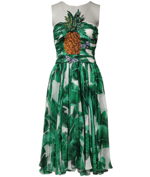 Dolce & Gabbana Green Pineapple Embellished BananaLeaf Dress