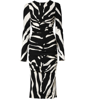 Dolce & Gabbana Black White Zebra Viscose Sheath Midi Dress