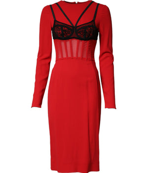 Dolce & Gabbana Black Red Contrasting Bra Cady Midi Dress