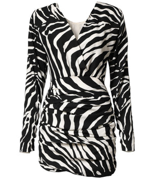 Dolce & Gabbana Black White Zebra Silk Sheath Mini Dress