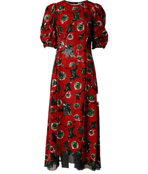 Dolce & Gabbana Red Floral Print Nylon A-line Midi Dress