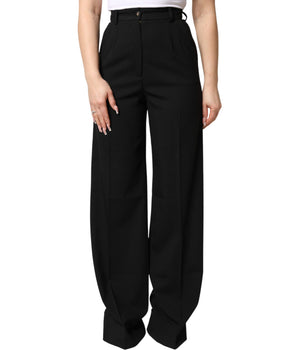 Dolce & Gabbana Black Wool Blend Straight High Waist Pants