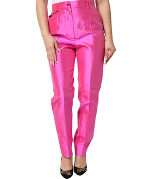 Dolce & Gabbana Pink Silk High Waist Dress Trousers Pants