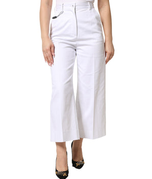Dolce & Gabbana White Cotton High Waist WideLeg Cropped Pants