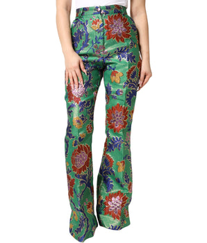 Dolce & Gabbana Green Floral Polyester BootCut Trouser Pants