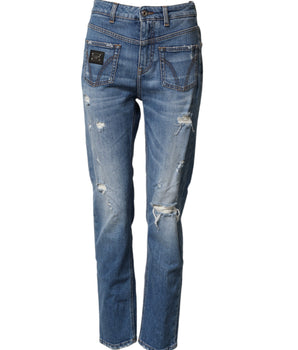 Dolce & Gabbana Blue Distressed Washed Cotton Denim Jeans