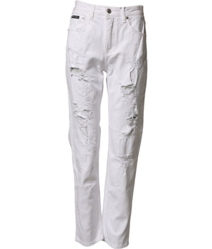 Dolce & Gabbana White Distressed Cotton BOYFRIEND Denim Jeans