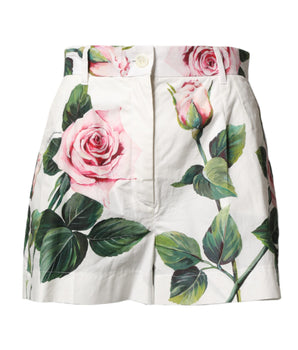 Dolce & Gabbana White Floral Print High Waist Hotpants Short