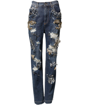 Dolce & Gabbana Blue Cotton Rhinestone Embellish Denim Jeans