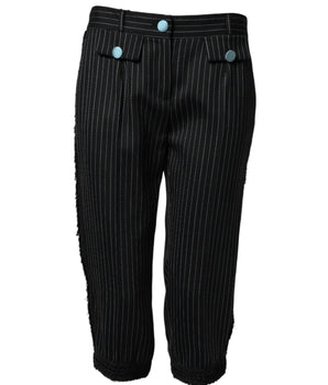 Dolce & Gabbana Black Wool Stripes Cropped Trouser Pants