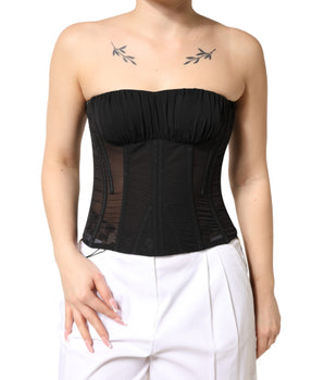 Dolce & Gabbana Black Silk Lace Bustier Corset Strapless Top