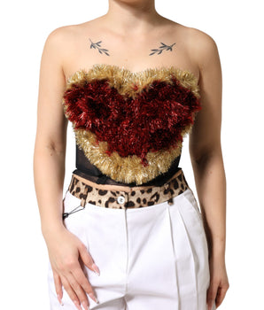 Dolce & Gabbana Black Gold Heart Bustier Corset Tinsel Top