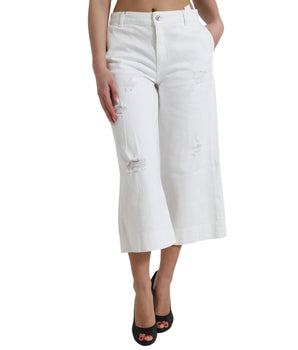 Dolce & Gabbana Wide Leg White Cotton Cropped Denim Jeans