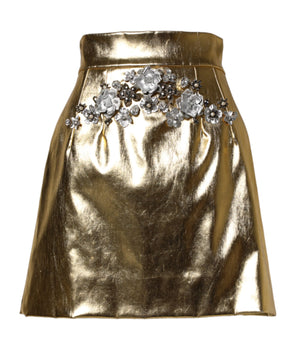 Dolce & Gabbana Gold Acetate Crystal High Waist Mini Skirt