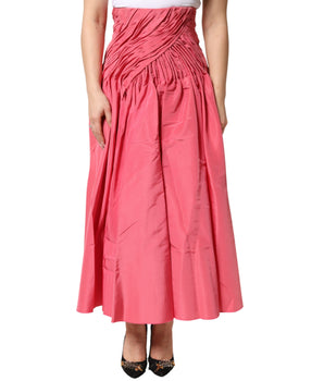 Dolce & Gabbana Pink Silk Pleated High Waist Midi Skirt