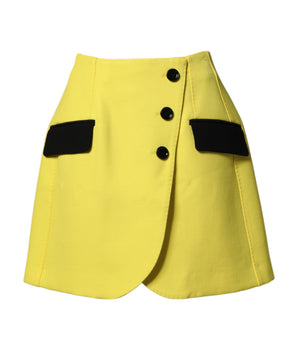 Dolce & Gabbana Yellow Wool Buttoned High Waist Mini Skirt