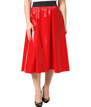 Dolce & Gabbana Glossy Red Polyester High Waist Midi Skirt