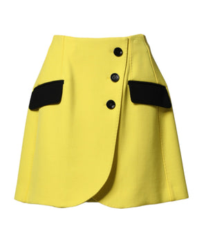 Dolce & Gabbana Yellow Wool Buttoned High Waist Mini Skirt