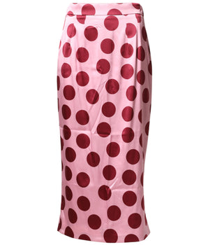 Dolce & Gabbana Pink Polka Dot Silk Pencil Cut Midi Skirt