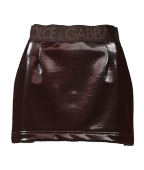 Dolce & Gabbana Dark Brown Cotton Fitted High Waist Mini Skirt
