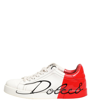 Dolce & Gabbana White Red Portofino Low Top Men Sneakers Shoes