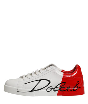 Dolce & Gabbana White Red Portofino Low Top Men Sneakers Shoes