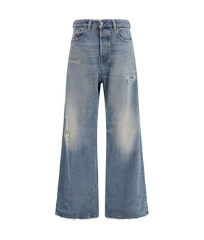 Diesel Blue Cotton Relaxed Fit Jeans