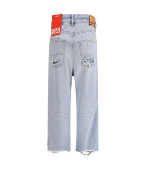 Diesel Light Blue Cotton Relaxed Fit Jeans