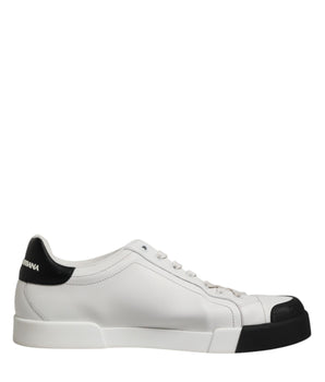 Dolce & Gabbana Black White Leather Low Top Sneakers Shoes