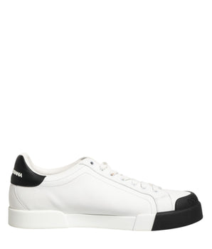 Dolce & Gabbana Black White Leather Low Top Sneakers Shoes