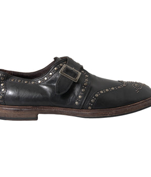 Dolce & Gabbana Black Leather Monk Strap Studded Dress Shoes