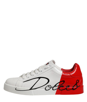 Dolce & Gabbana White Red Portofino Low Top Men Sneakers Shoes