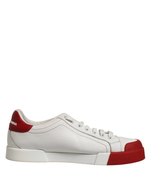 Dolce & Gabbana Black Red Leather Men Low Top Sneakers Shoes