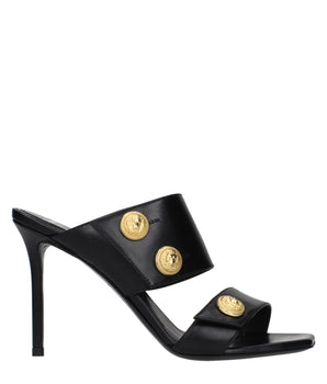 Balmain Black Leather Stiletto Heel Sandals