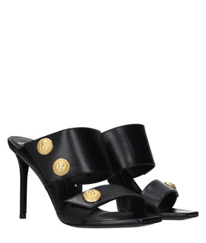 Balmain Black Leather Stiletto Heel Sandals