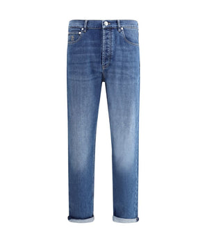 Brunello Cucinelli Blue Cotton Straight-Leg Jeans