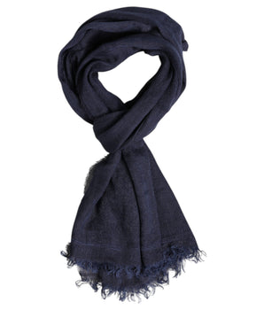 Dolce & Gabbana Blue Linen Neck Wrap Men Shawl Fringe Scarf