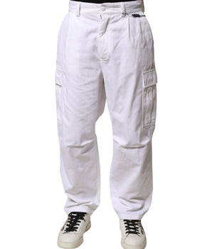 Dolce & Gabbana White Cotton Men Cargo Denim Trouser Jeans