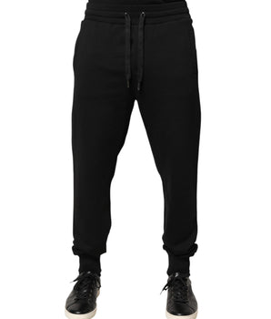 Dolce & Gabbana Black Cotton Mid Waist Jogger Trousers Pants