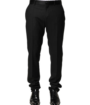 Dolce & Gabbana Black Wool Mid Waist Men Dress Trousers Pants
